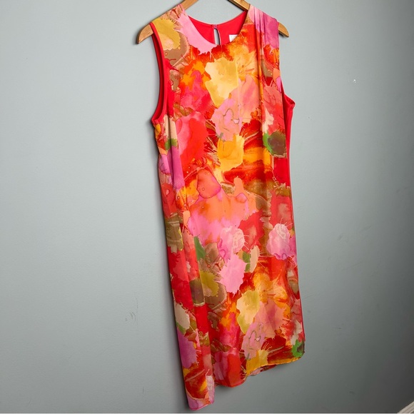 Scapa Lauren Perre sleeveless orange floral print dress size XL keyhole back - Picture 3 of 12